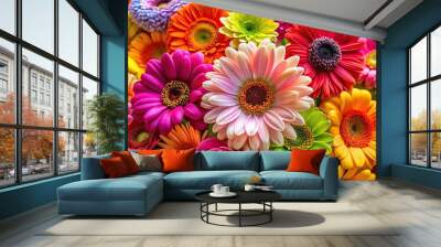 Colorful floral background with close-up flowers Wall mural