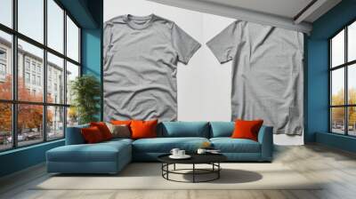 Two Grey T-shirts Laid Flat on White Background, T-shirt Mockup, Clothing Design, Apparel, Fashion, t-shirt mockups, clothing design Wall mural