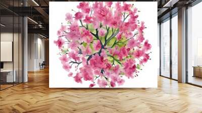 Vector watercolor of blooming tree top view 4 isolated on white background Wall mural