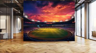 Stadium of cricket night, Bright color. Wall mural