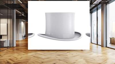 Set of white top hat on a white background, 3d render Wall mural