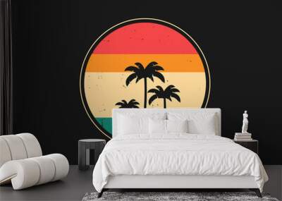 Abstract tropical palm tree illustration. Vintage and retro circle logo with palm trees. Wall mural