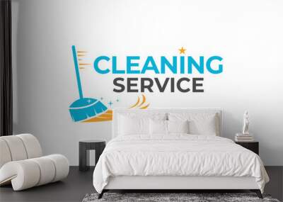 Cleaning service work logo design Wall mural