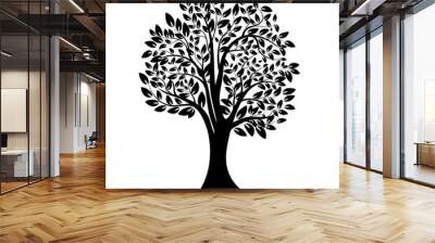 Black tree silhouette. Isolated on white background. Vector Wall mural