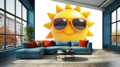 3D icon of a happy sun wearing sunglasses Wall mural