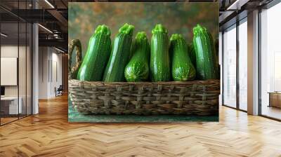 a bundle of green zucchinis in a basket Wall mural