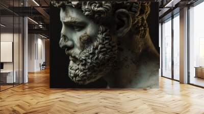 a close-up of an ancient greek sculptures face on dark background Wall mural