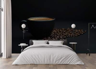 a cup filled with roasted coffee on a dark background Wall mural