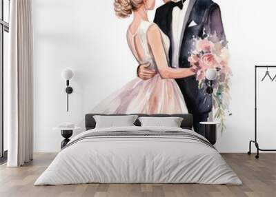 bride and groom - watercolor illustration on white background Wall mural