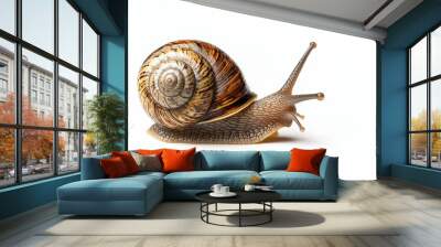 close-up of a beautiful snail isolated on white background Wall mural