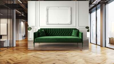 emtpy frame on a Wall in a stylish living room with a green couch. Mock up template for Design or product placement created using generative AI tools Wall mural