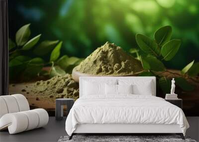 moringa powder food supplement - closeup product photo (Generative AI) Wall mural