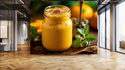 Refreshing pumpkin smoothie in a glas - created using generative AI tools Wall mural