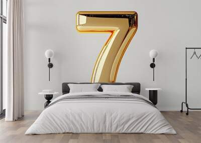 the number 7 / seven made out of gold - isolated top view product photo on white background Wall mural