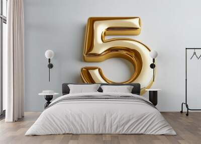 the number five / 5 made out of gold - isolated top view product photo on white background Wall mural