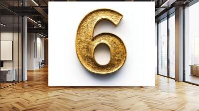 the number six / 6 made out of gold - isolated top view product photo on white background Wall mural