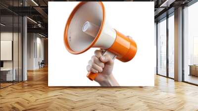 Orange Megaphone in Hand isolated on transparent background Wall mural