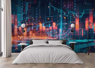 An image showing a chart displaying business data graph diagram and growth financial graphic report information, designed with a futuristic finance concept.  Wall mural