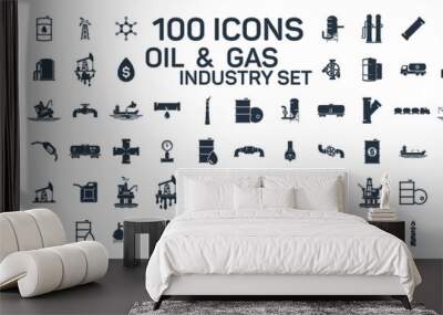 200 oil and gas industry isolated icons on white background Wall mural