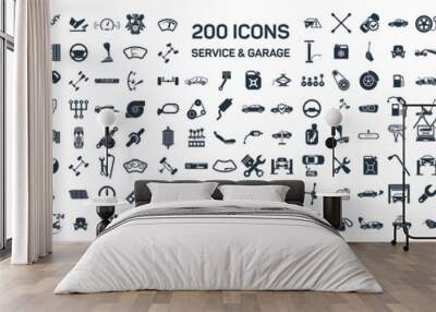 Car service & garage 200 isolated icons set on white background, Wall mural