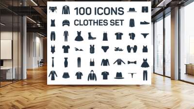 Clothes 100 icon set on white background Wall mural