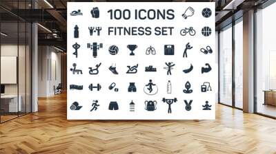 fitness and sport 100 isolated icons set on white background Wall mural