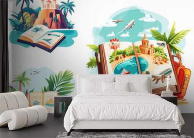 Travel Brochure cartoon vector illustration clipart white background Wall mural