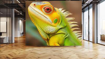 A lizard with a red tongue is sitting on a branch Wall mural