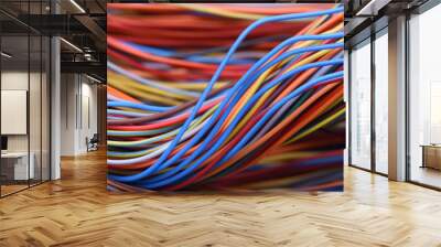 Closeup of cable and wire in computer network systems Wall mural