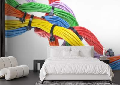 Multicolored electrical cables isolated on white background Wall mural