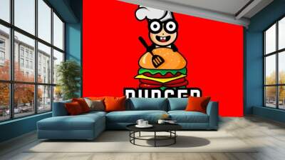 hamburger logo, cafe and restaurant logo, template Wall mural