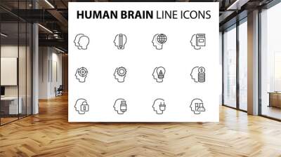 Mental health line icon set. Anxiety, stress, psychology, brain etc symbols. Vector illustration. Wall mural