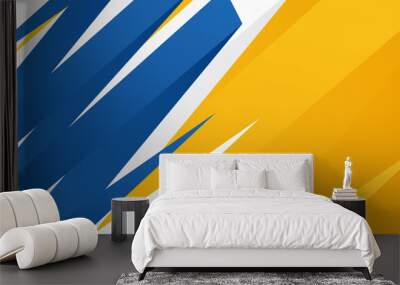 3D bright blue orange yellow banner background graphic with sharp brush stroke background design with slate gray, royal blue and light coral color Wall mural