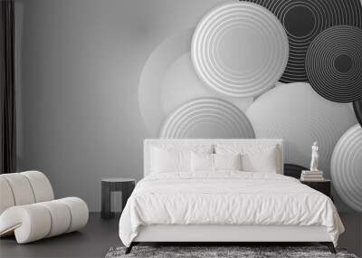 3D white black cirlce background. vector background. Black and white abstract circle background Wall mural