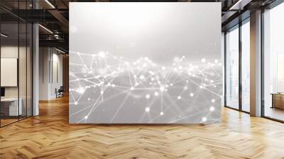 A minimalist backdrop of white dots connected by thin glowing lines over a soft gray canvas creating an elegant plexus effect with a focused area for text in the upper center Wall mural