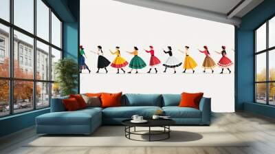 A minimalist depiction of a traditional Bavarian dance, with simple movements and colorful costumes Wall mural