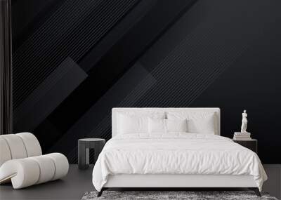 Abstract 3D black banner background with striped shapes Wall mural