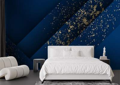 Abstract polygonal pattern luxury dark blue with gold  Wall mural