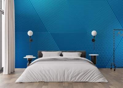 Blue and green vector abstract dynamic banner with neon glowing bright shape lines Wall mural