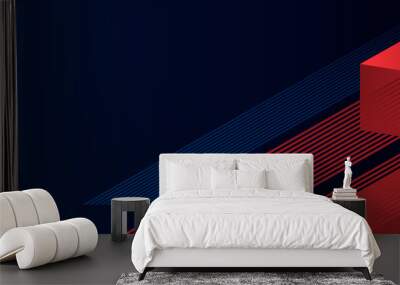 Blue red abstract background with shiny red lines on dark blue background Wall mural