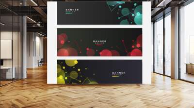 Colorful web banner with abstract geometric background. Collection of horizontal promotion banners with pastel gradient colors and abstract geometric backdrop. Header design. Vibrant coupon template. Wall mural