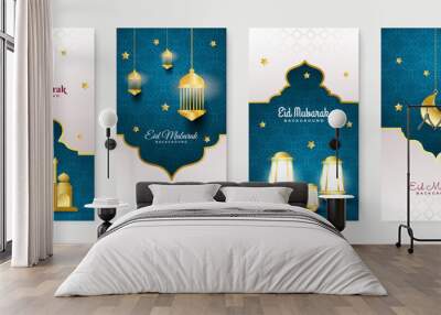 Eid ramadan mubarak background for social media stories template banners. Arabic islamic middle east lantern moon crescent mosque design for social media template Wall mural