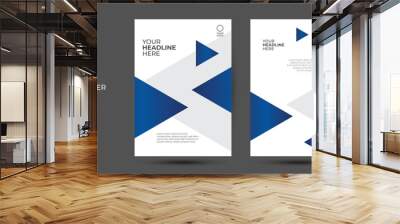 Modern blue and grey design template for poster flyer brochure cover. Graphic design layout with triangle graphic elements and space for photo background. Blue cover design Wall mural