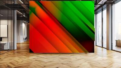 Modern contrast green red abstract background with stripes lines for wide banner. Black red green abstract lines stripes element background Wall mural