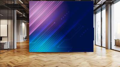 Networking abstract neon style blue wide banner design background. Abstract modern 3d banner design with dark blue technology geometric background. Vector illustration Wall mural