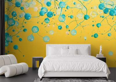 qua dots with seafoam connections on a deep yellow canvas, text space in the bottom center Wall mural