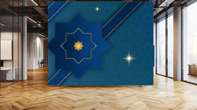 Ramadan Kareem Banner Background with moon, islamic pattern, lantern. Gold moon and abstract luxury islamic elements background Wall mural