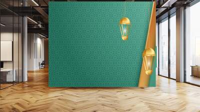 Ramadhan lantern green gold colorful wide banner design background Wall mural