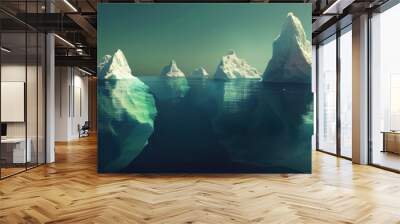 series of virtual financial icebergs, each representing a hidden risk in investment strategies, floating in a digital ocean Wall mural