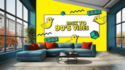 Vector flat style nostalgic background 90 colorful colourful Wall mural